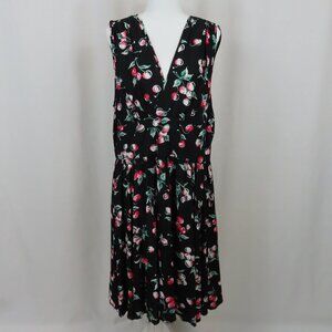 Black with Cherries Print Sleeveless Summer Dress